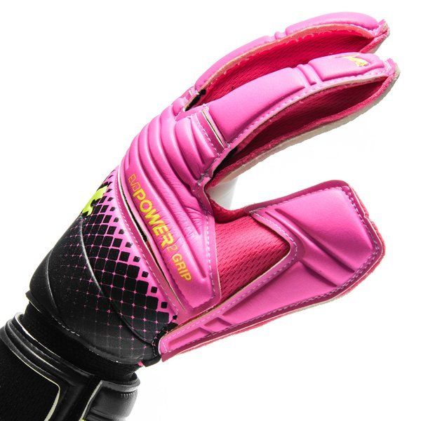 Guantes de portero PUMA Evopower Grip 2.3 RC en color rosa brillante y amarillo de seguridad