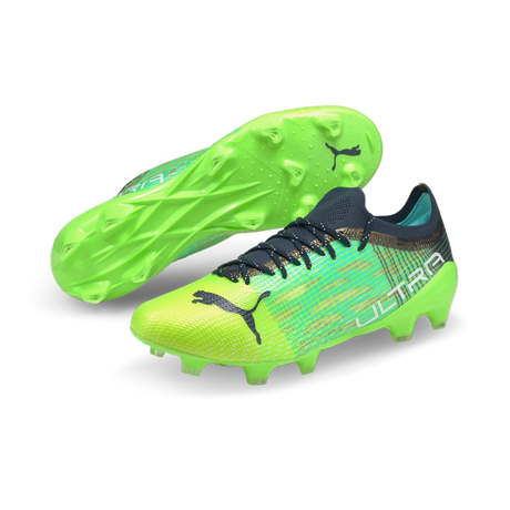 PUMA Ultra 1.3 FG/AG Botas de fútbol para terreno firme - Green Glare/Elektro Aqua/Spellbound