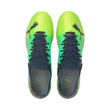PUMA Ultra 1.3 FG/AG Botas de fútbol para terreno firme - Green Glare/Elektro Aqua/Spellbound