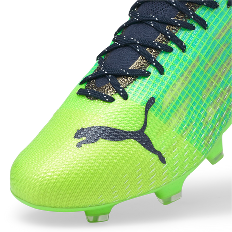 PUMA Ultra 1.3 FG/AG Botas de fútbol para terreno firme - Green Glare/Elektro Aqua/Spellbound