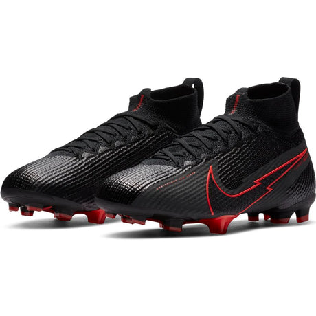Nike JR Superfly 7 Elite FG Firm Ground Youth Soccer Cleats - Black/Chile Red/Dark Smoke Grey/Chile Red