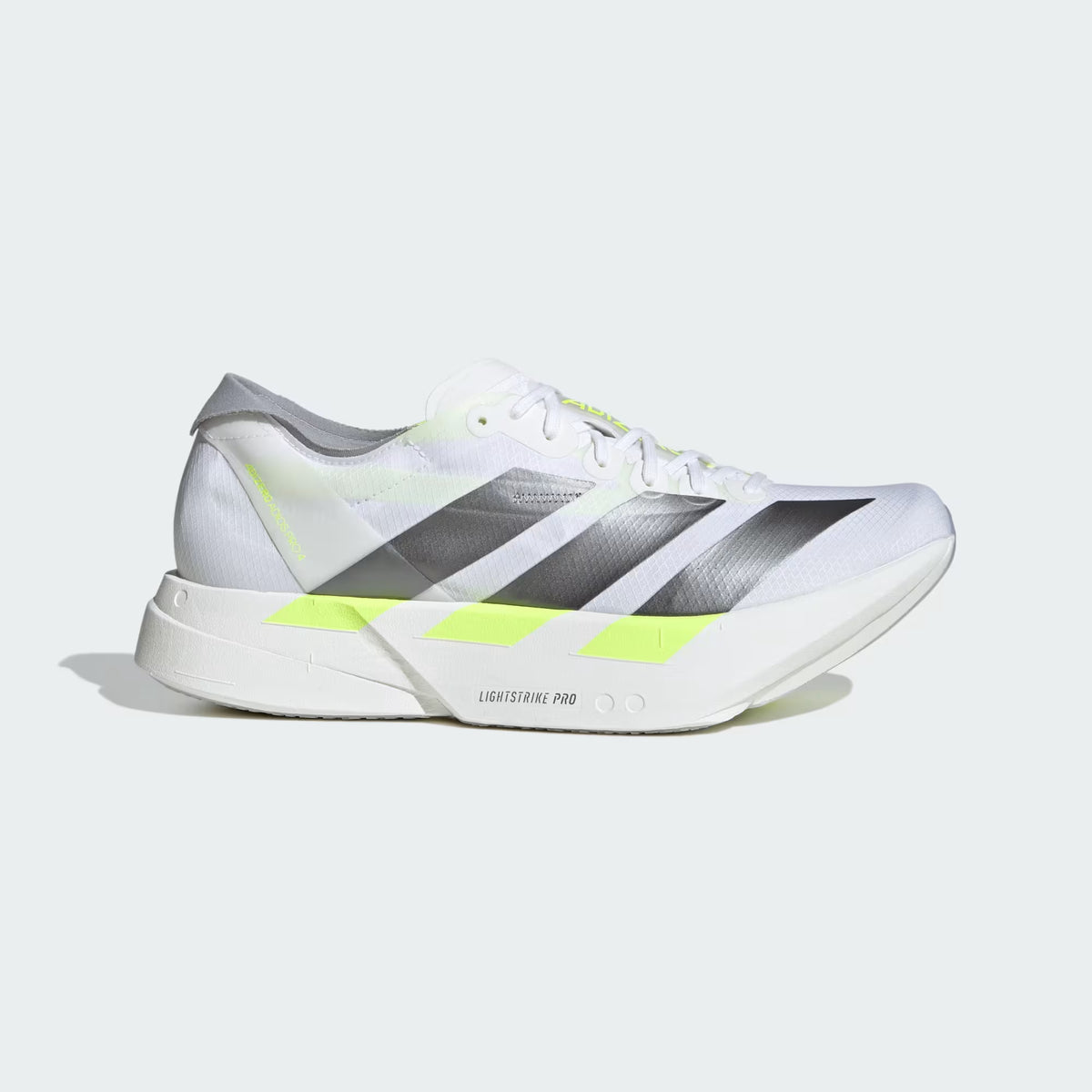 adidas Adizero Adios Pro 4 Shoes - Cloud White / Iron Metallic / Solar Yellow