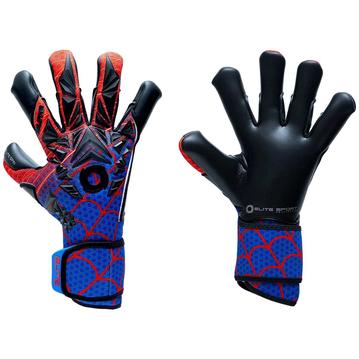 Elite Sport Spin Goalkeeper Soccer Gloves - Black/Red/Blue