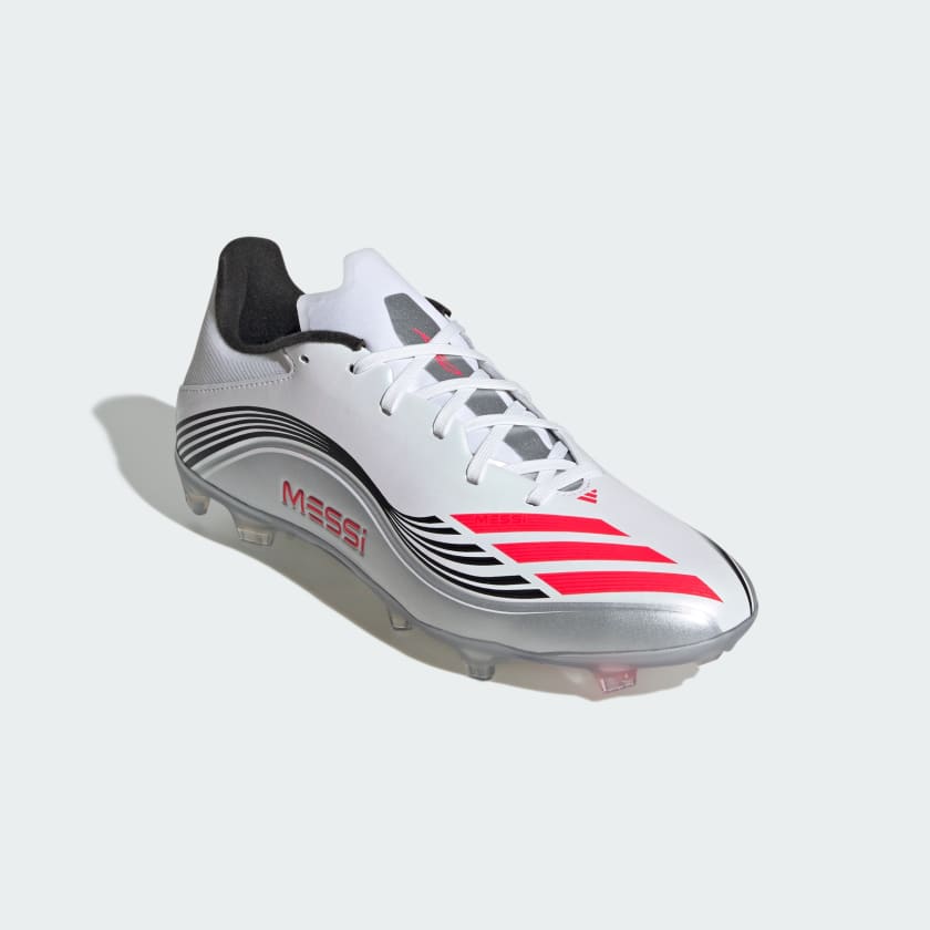 adidas F50 Messi League Firm/Multi-Ground Soccer Cleats - White/Red/Siver