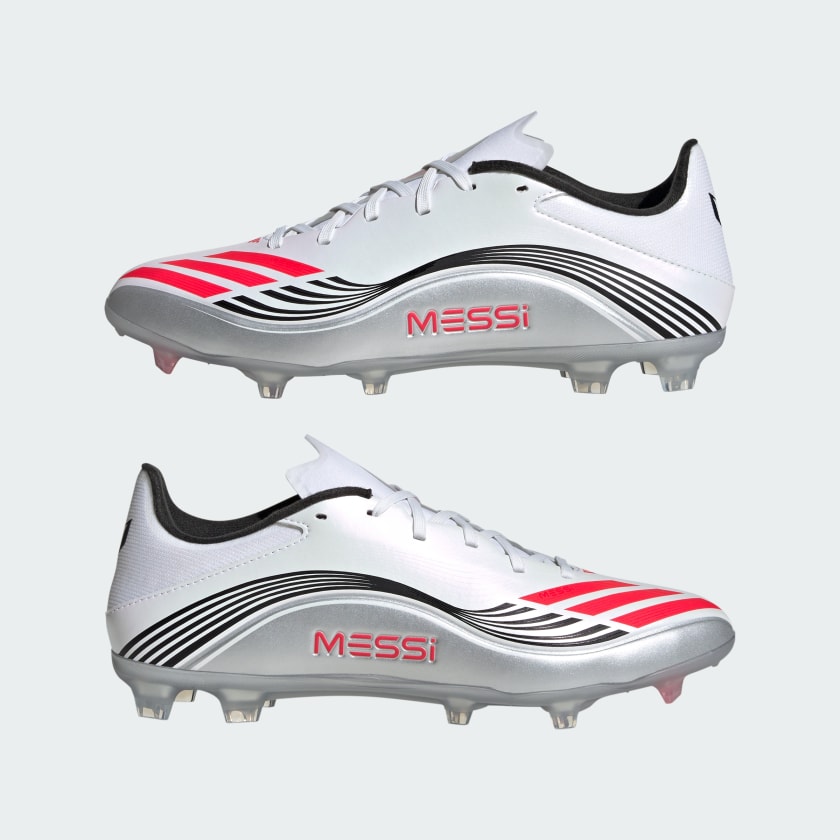 adidas F50 Messi League Firm/Multi-Ground Soccer Cleats - White/Red/Siver