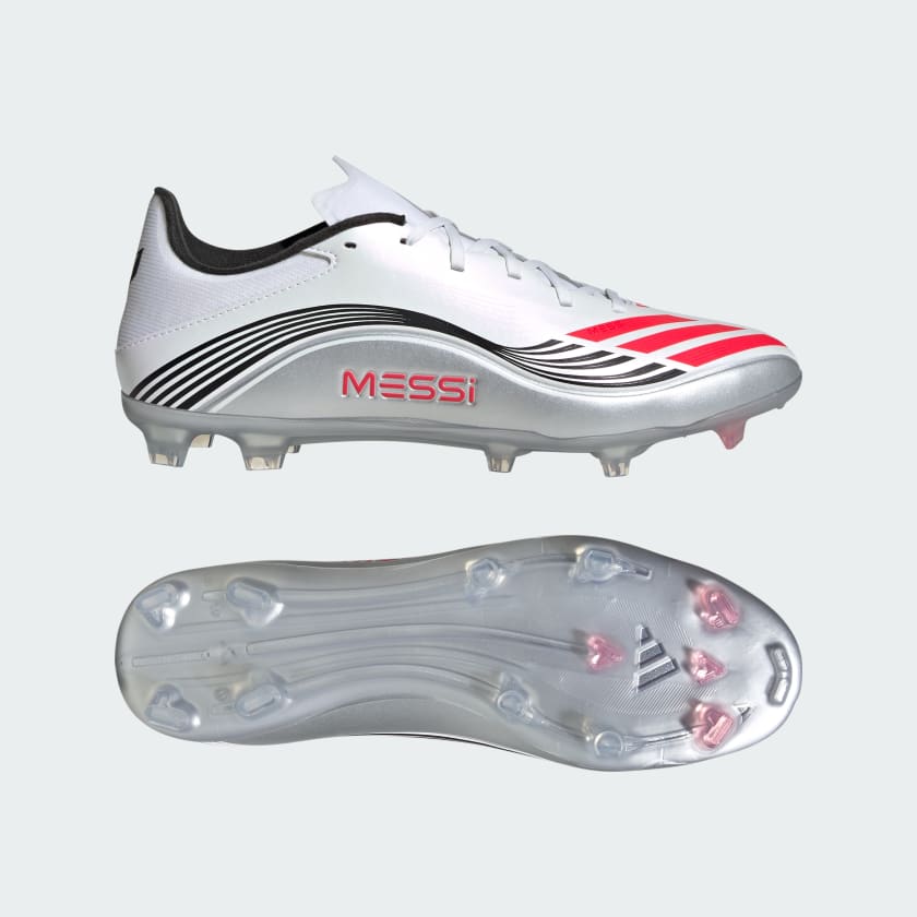 adidas F50 Messi League Firm/Multi-Ground Soccer Cleats - White/Red/Siver