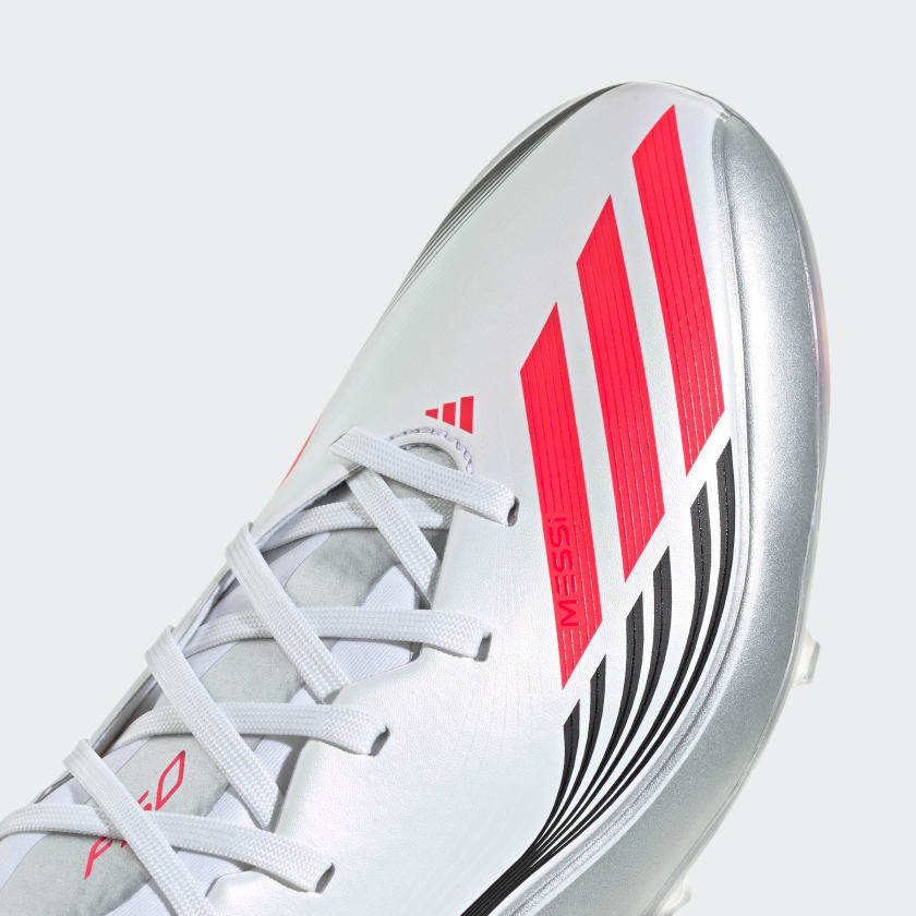 adidas F50 Messi League Firm/Multi-Ground Soccer Cleats - White/Red/Siver