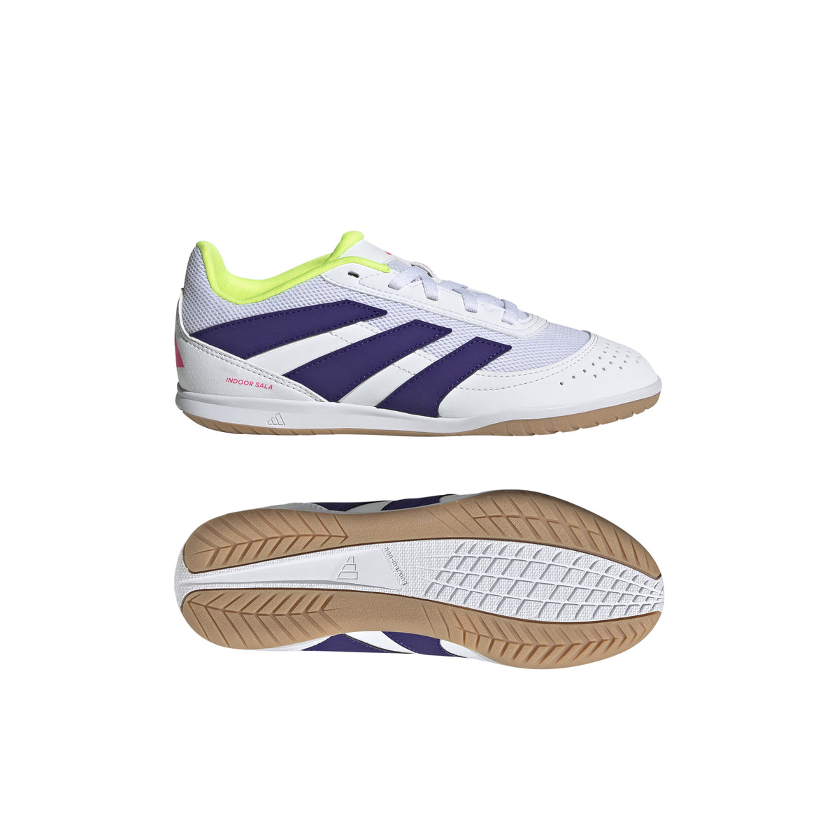 Botas de fútbol sala adidas Predator Club Sala para niños, color blanco y morado