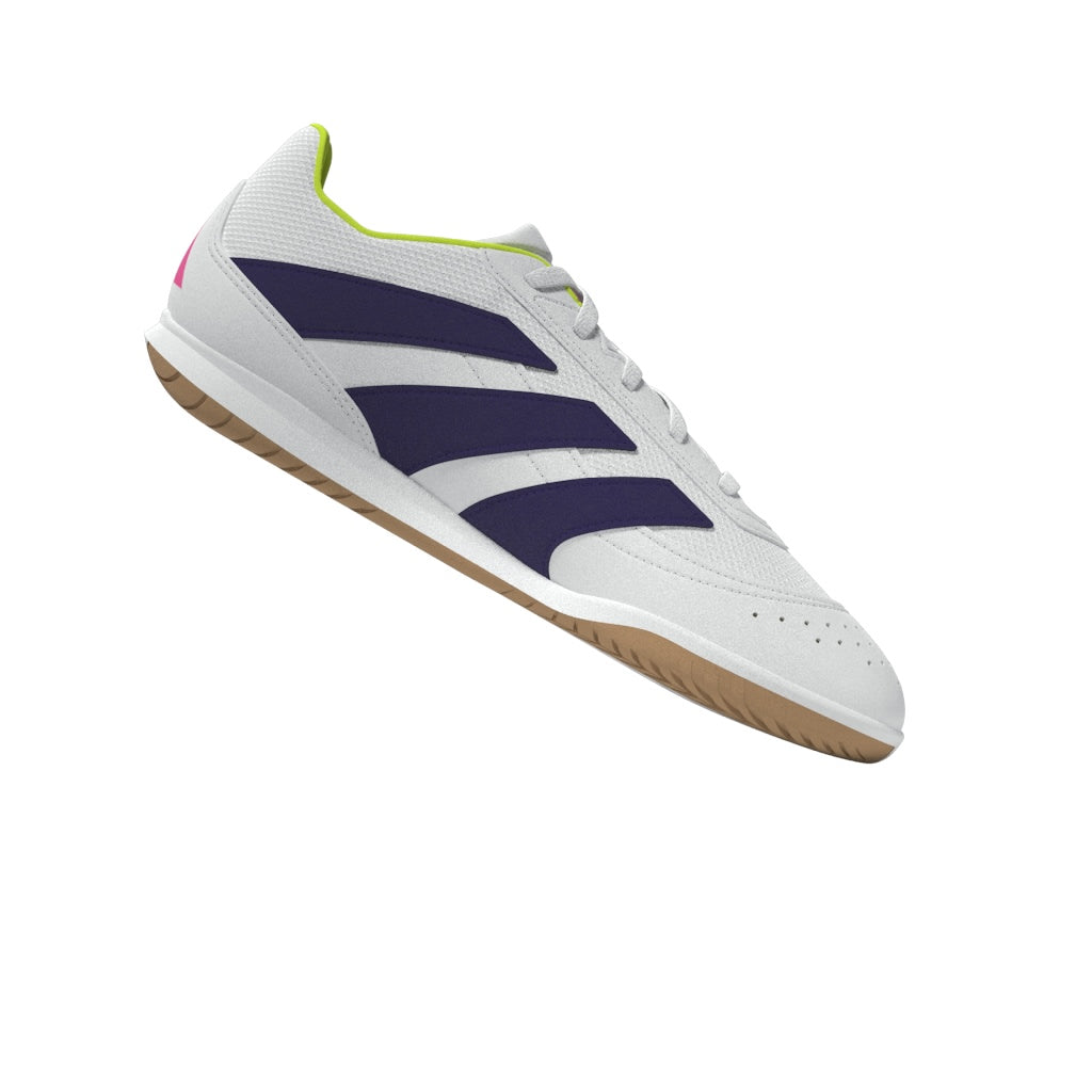Botas de fútbol sala adidas Predator Club Sala para niños, color blanco y morado