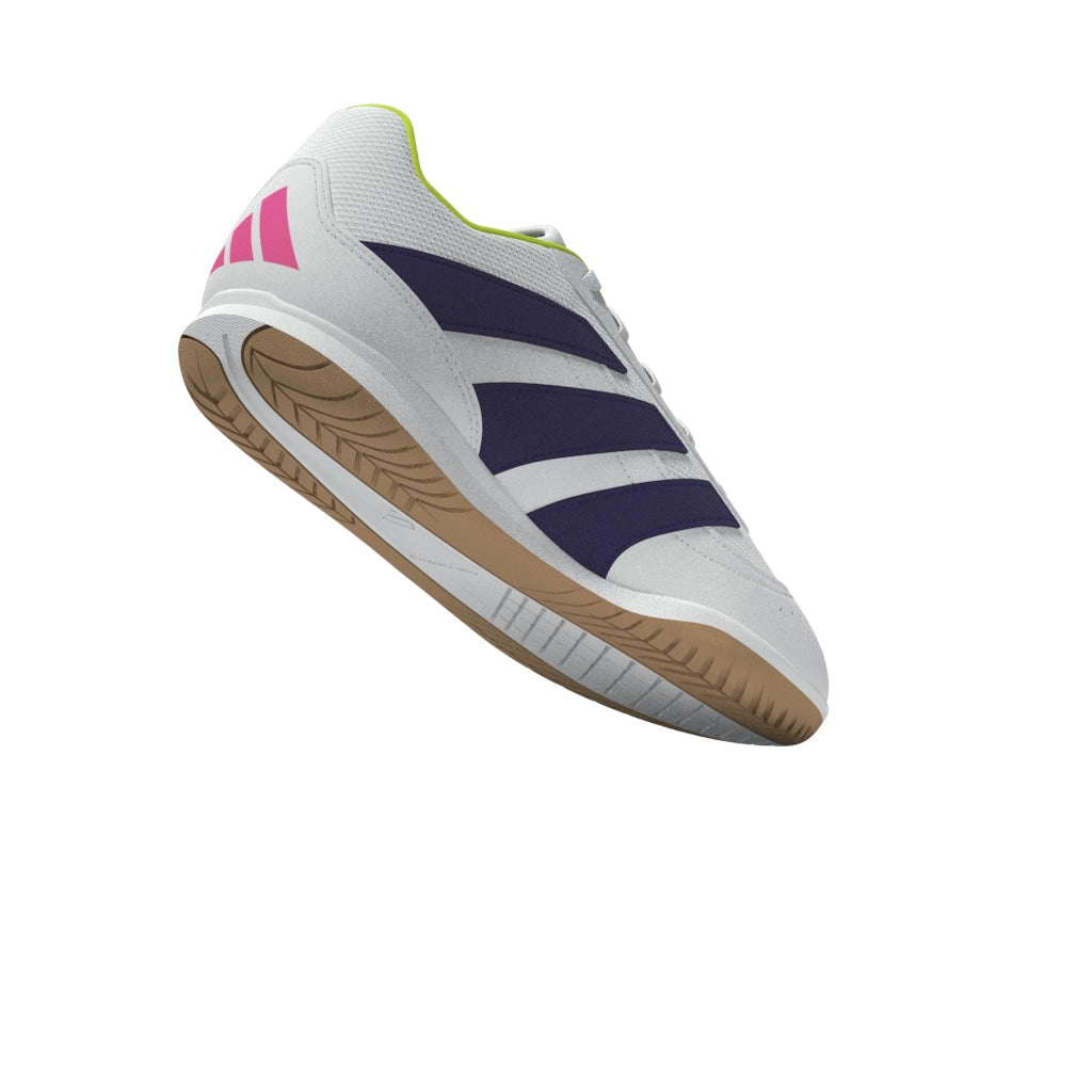 Botas de fútbol sala adidas Predator Club Sala para niños, color blanco y morado