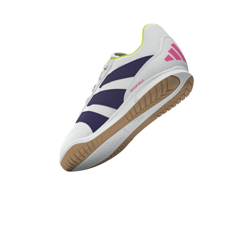 Botas de fútbol sala adidas Predator Club Sala para niños, color blanco y morado