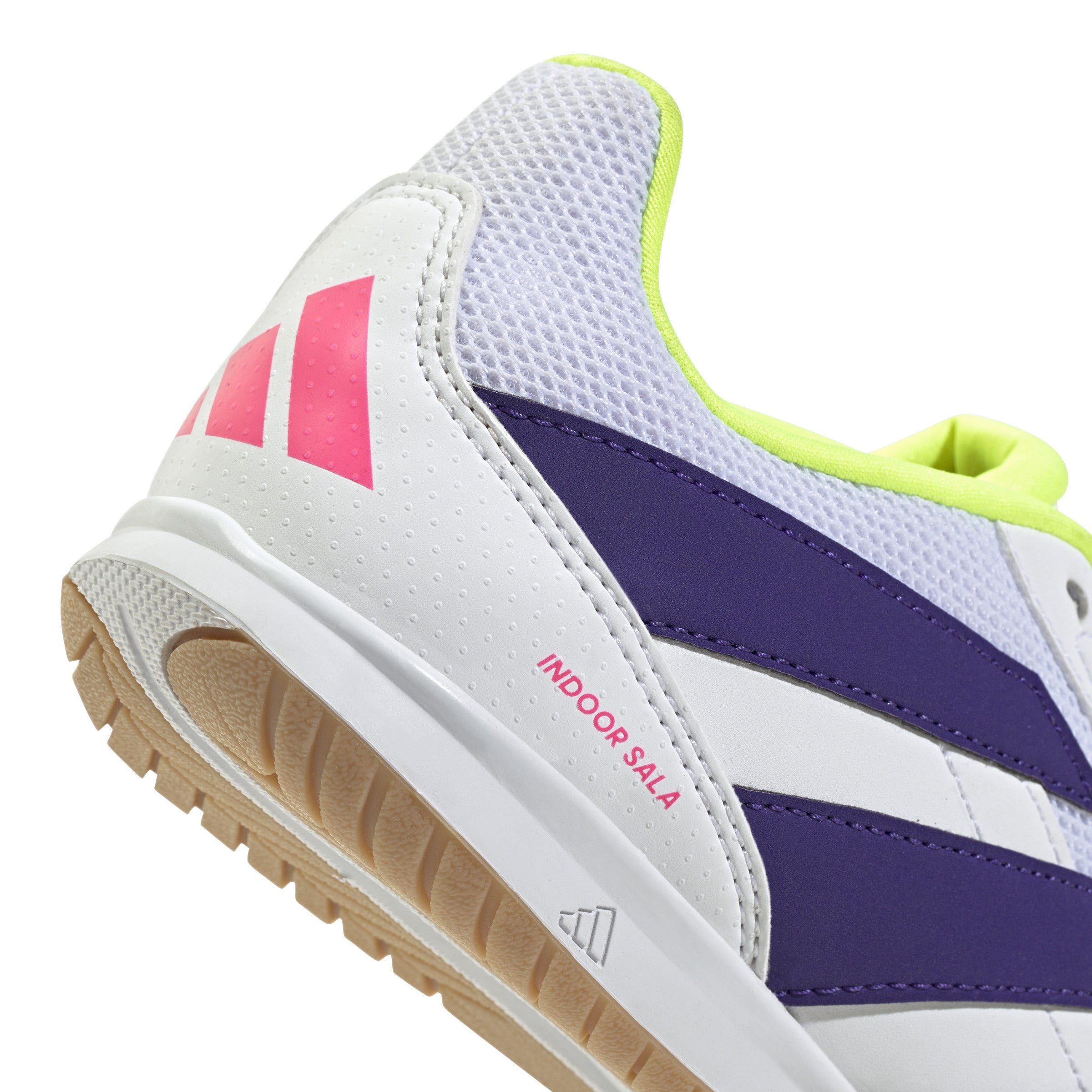 Botas de fútbol sala adidas Predator Club Sala para niños, color blanco y morado