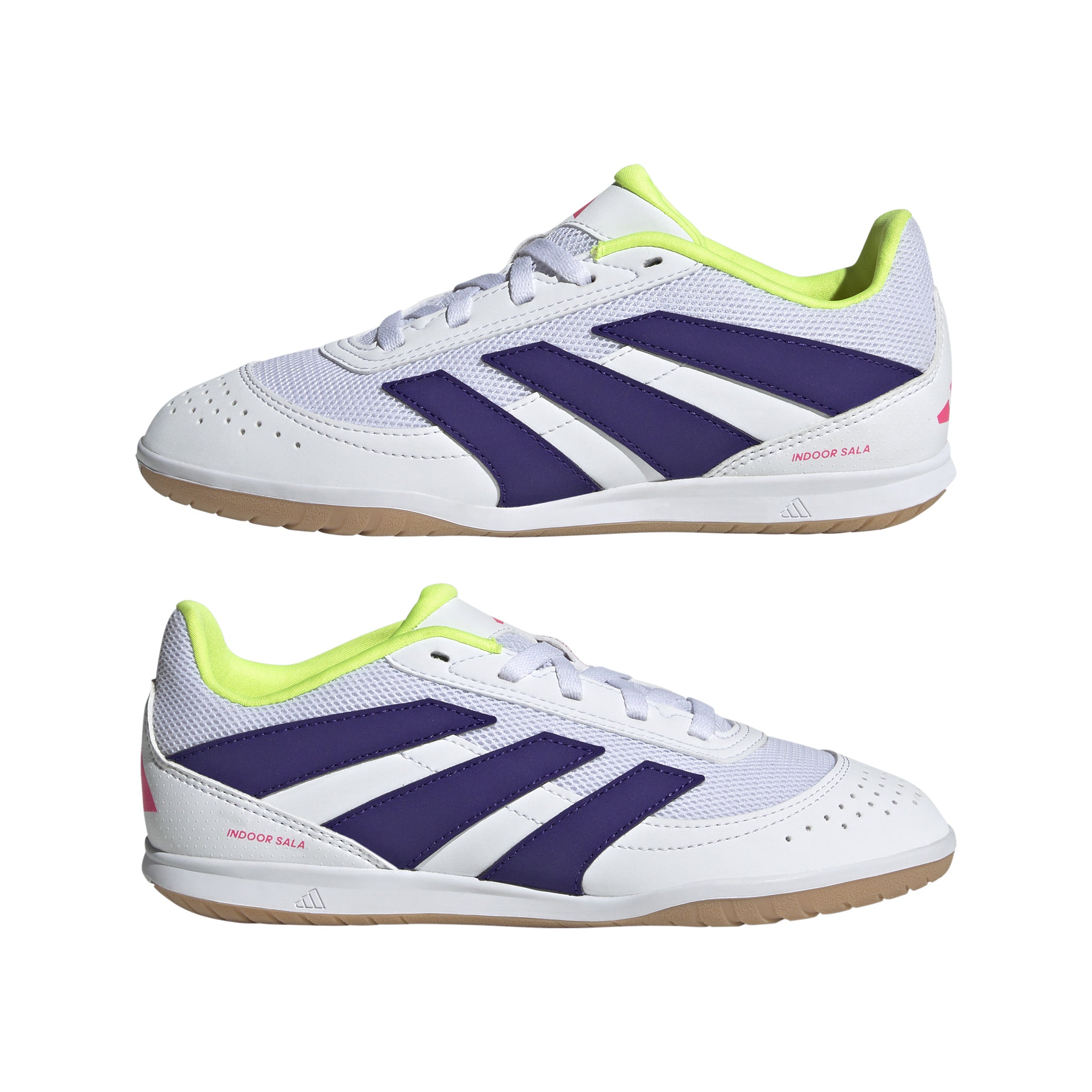 Botas de fútbol sala adidas Predator Club Sala para niños, color blanco y morado