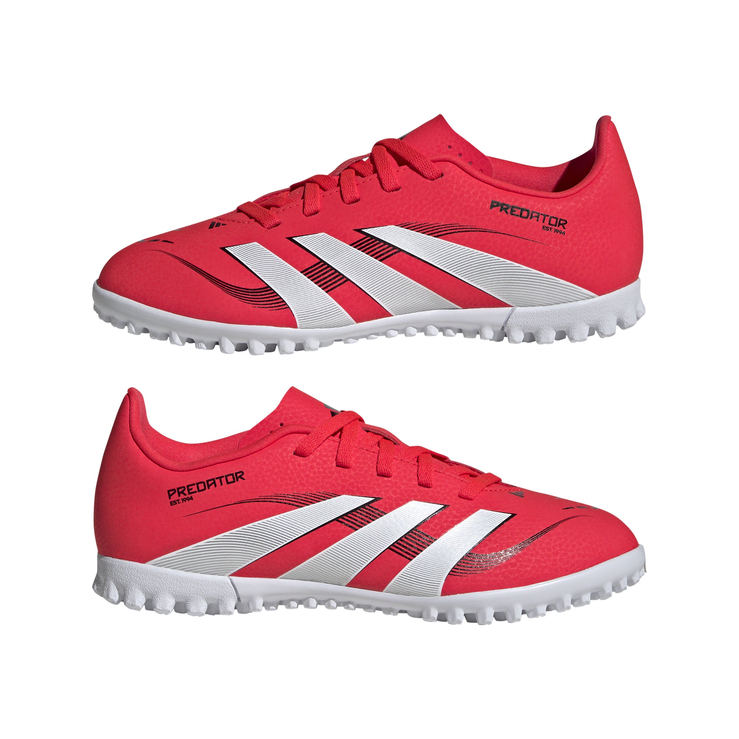 Botas de fútbol adidas Predator Club Turf para niños, color rojo y blanco