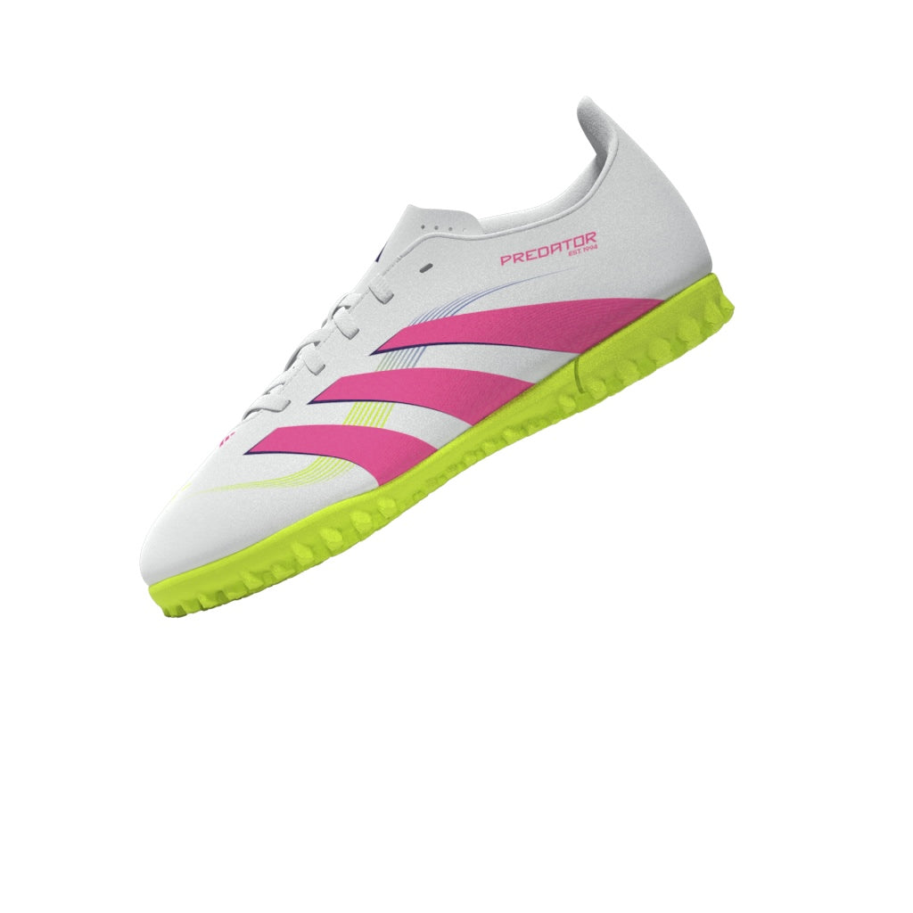 Botas de fútbol adidas Predator Club Turf para niños, color blanco y rosa