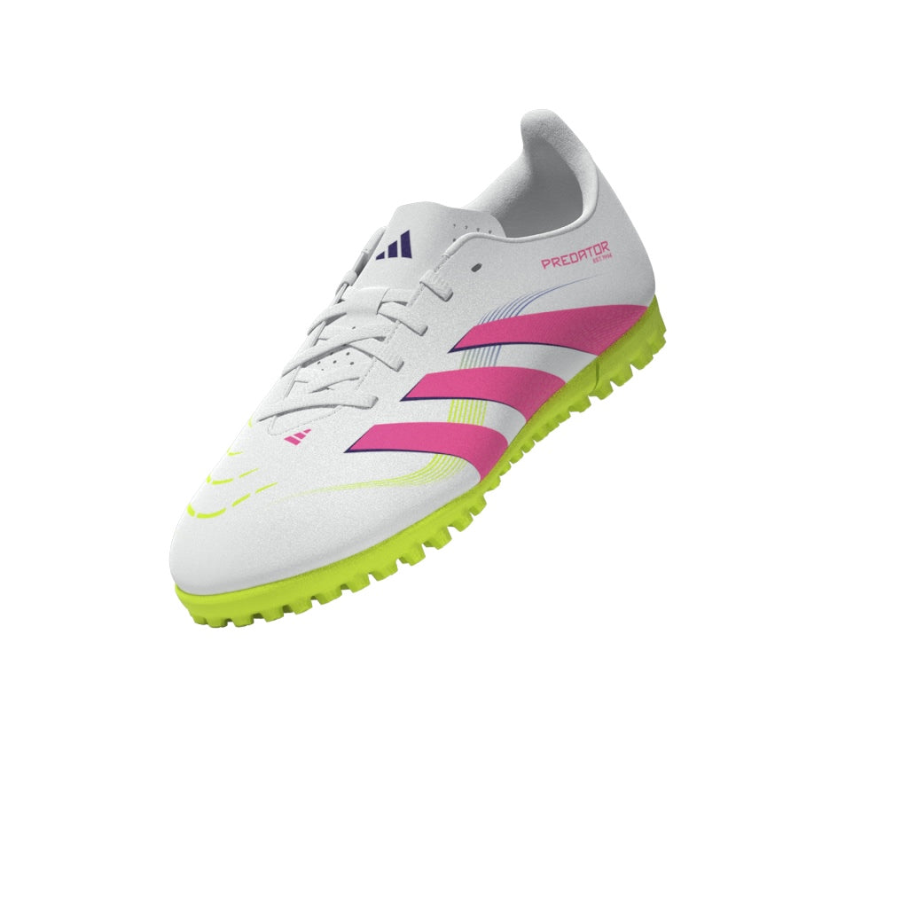 Botas de fútbol adidas Predator Club Turf para niños, color blanco y rosa