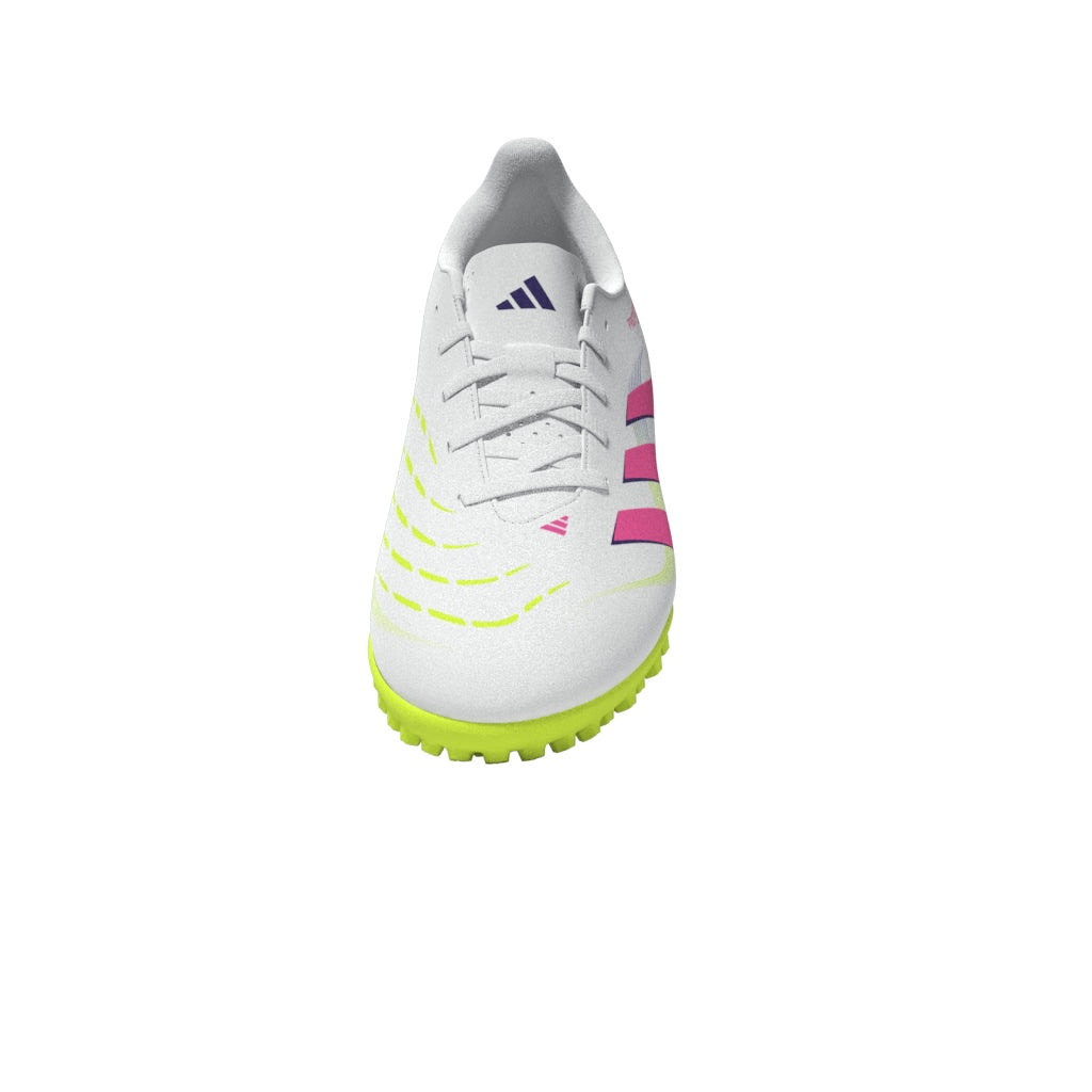 Botas de fútbol adidas Predator Club Turf para niños, color blanco y rosa