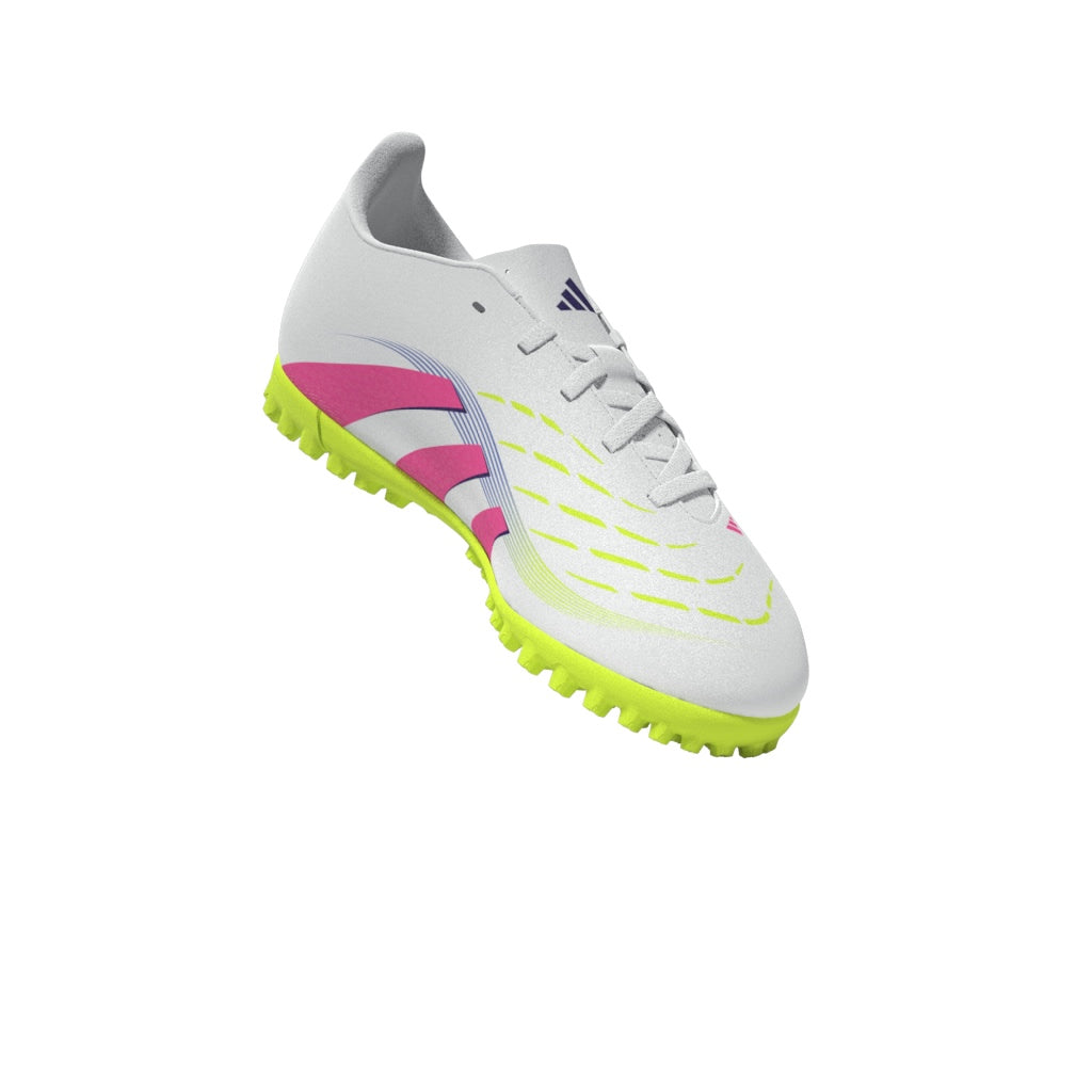 Botas de fútbol adidas Predator Club Turf para niños, color blanco y rosa
