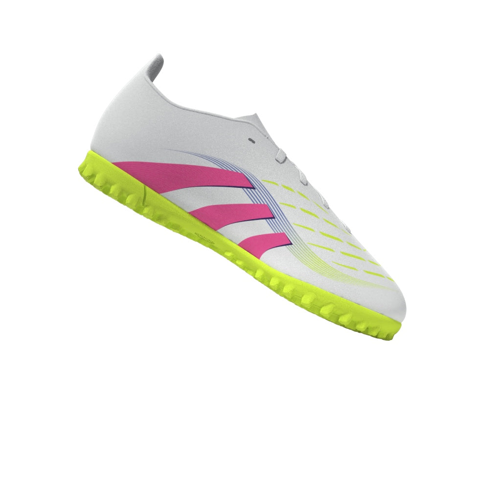 Botas de fútbol adidas Predator Club Turf para niños, color blanco y rosa