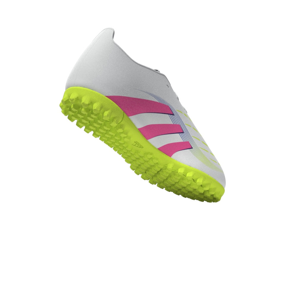 Botas de fútbol adidas Predator Club Turf para niños, color blanco y rosa