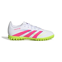 Botas de fútbol adidas Predator Club Turf para niños, color blanco y rosa