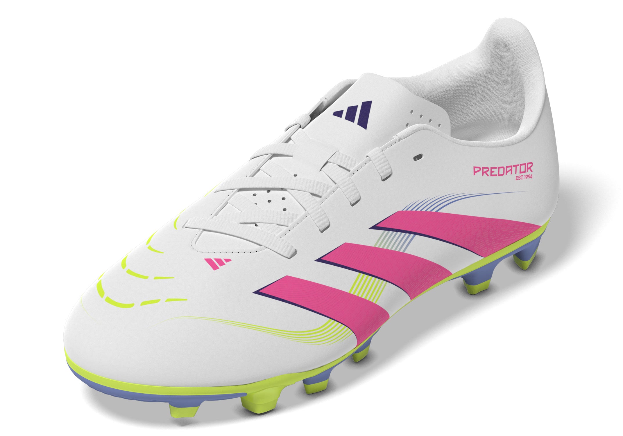 Botas de fútbol para terreno firme y múltiple adidas Predator Club para niños, color blanco y rosa