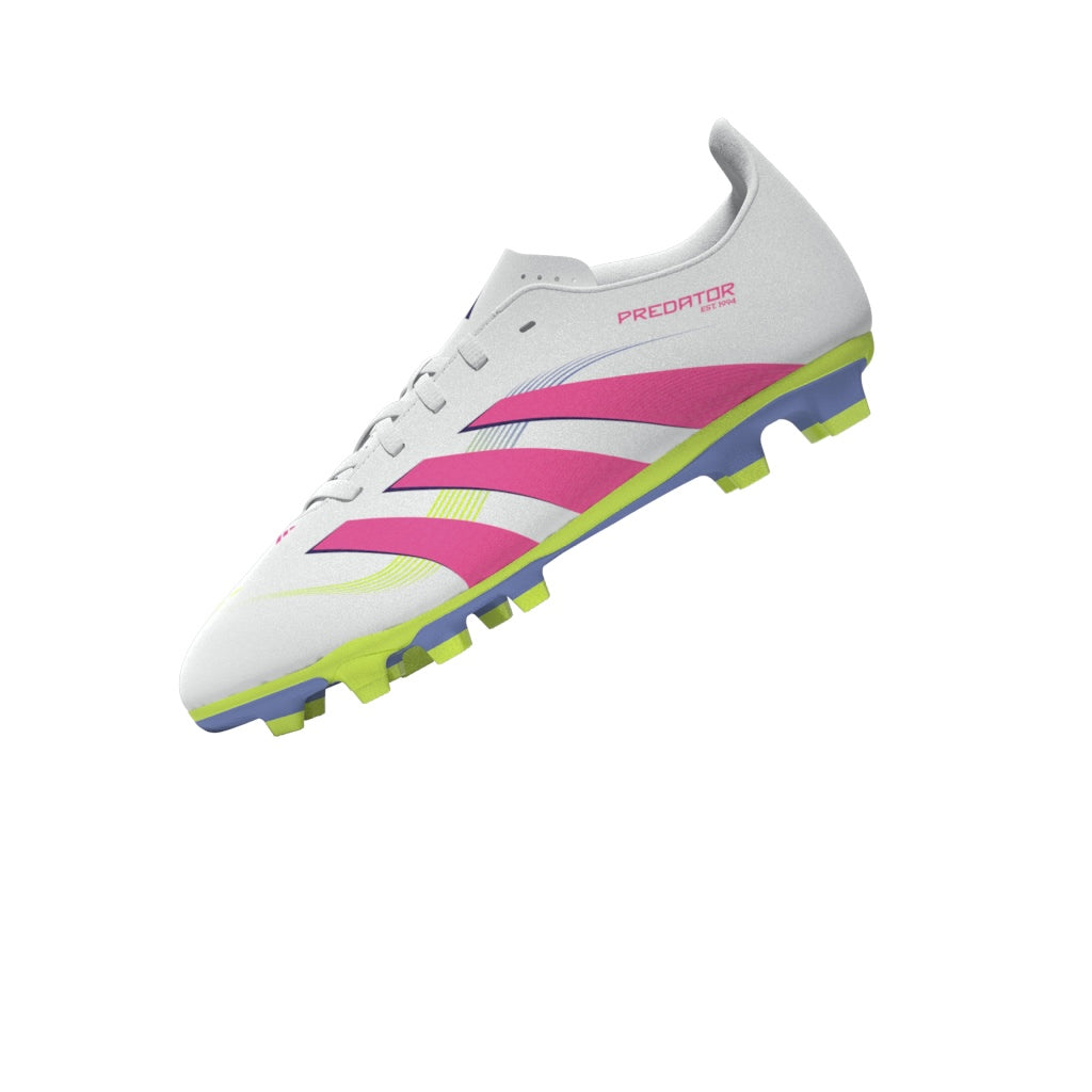 Botas de fútbol para terreno firme y múltiple adidas Predator Club para niños, color blanco y rosa