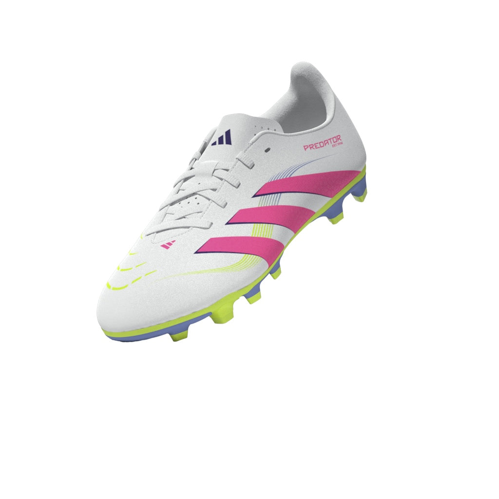 Botas de fútbol para terreno firme y múltiple adidas Predator Club para niños, color blanco y rosa