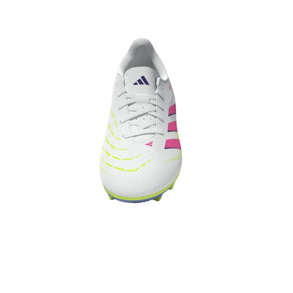 Botas de fútbol para terreno firme y múltiple adidas Predator Club para niños, color blanco y rosa