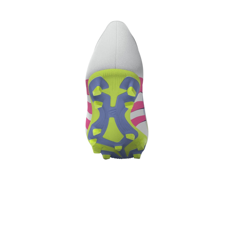Botas de fútbol para terreno firme y múltiple adidas Predator Club para niños, color blanco y rosa