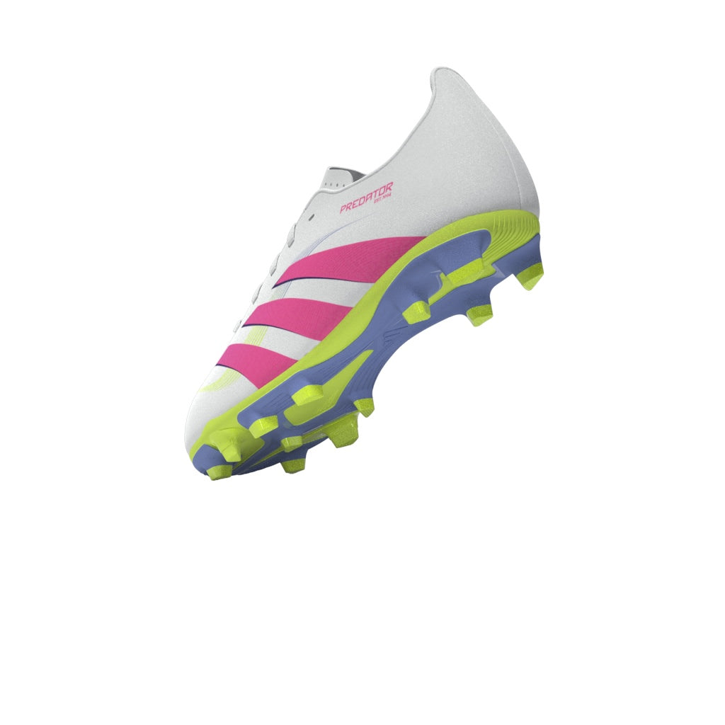 Botas de fútbol para terreno firme y múltiple adidas Predator Club para niños, color blanco y rosa