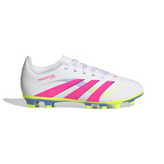 Botas de fútbol para terreno firme y múltiple adidas Predator Club para niños, color blanco y rosa