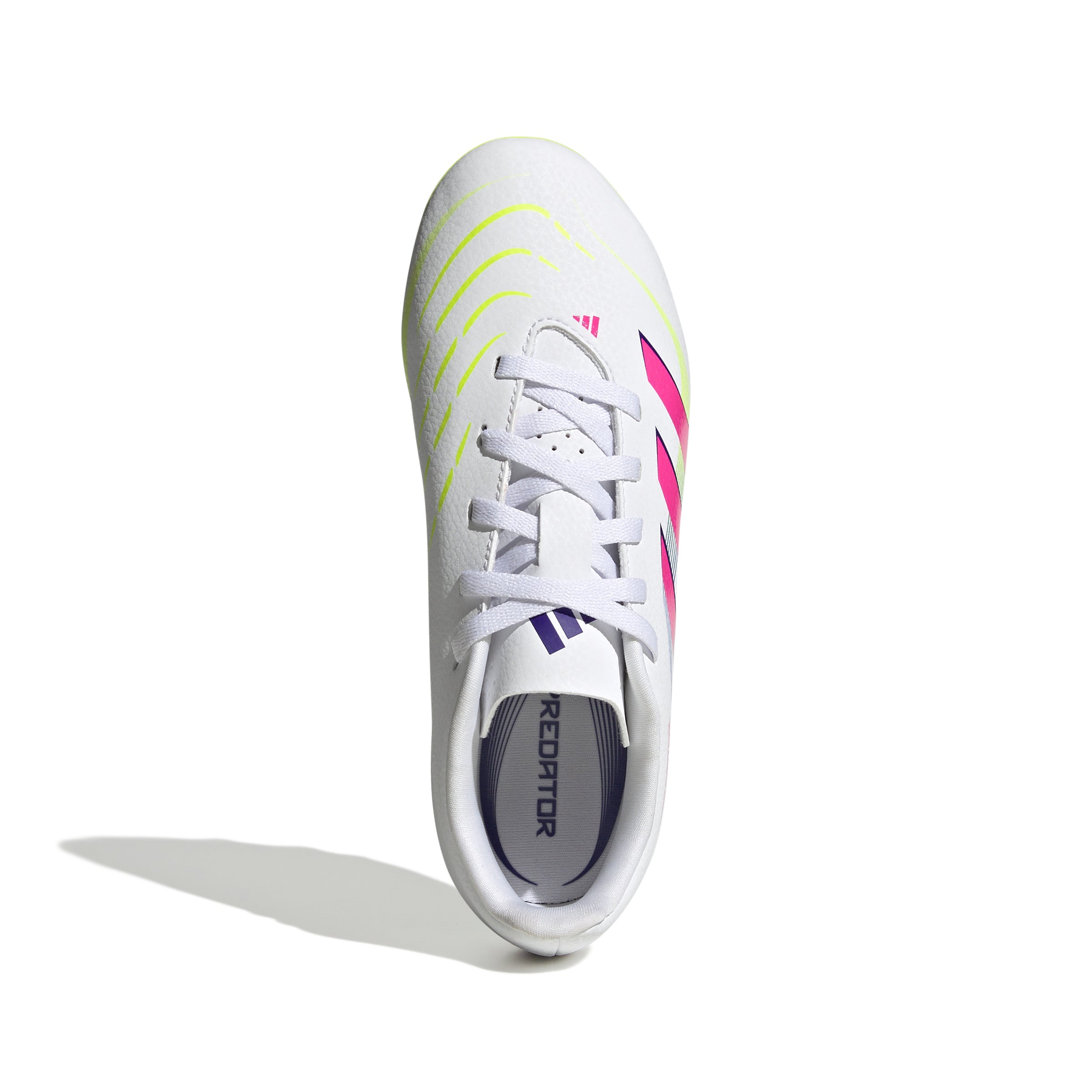 Botas de fútbol para terreno firme y múltiple adidas Predator Club para niños, color blanco y rosa