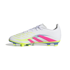 Botas de fútbol para terreno firme y múltiple adidas Predator Club para niños, color blanco y rosa