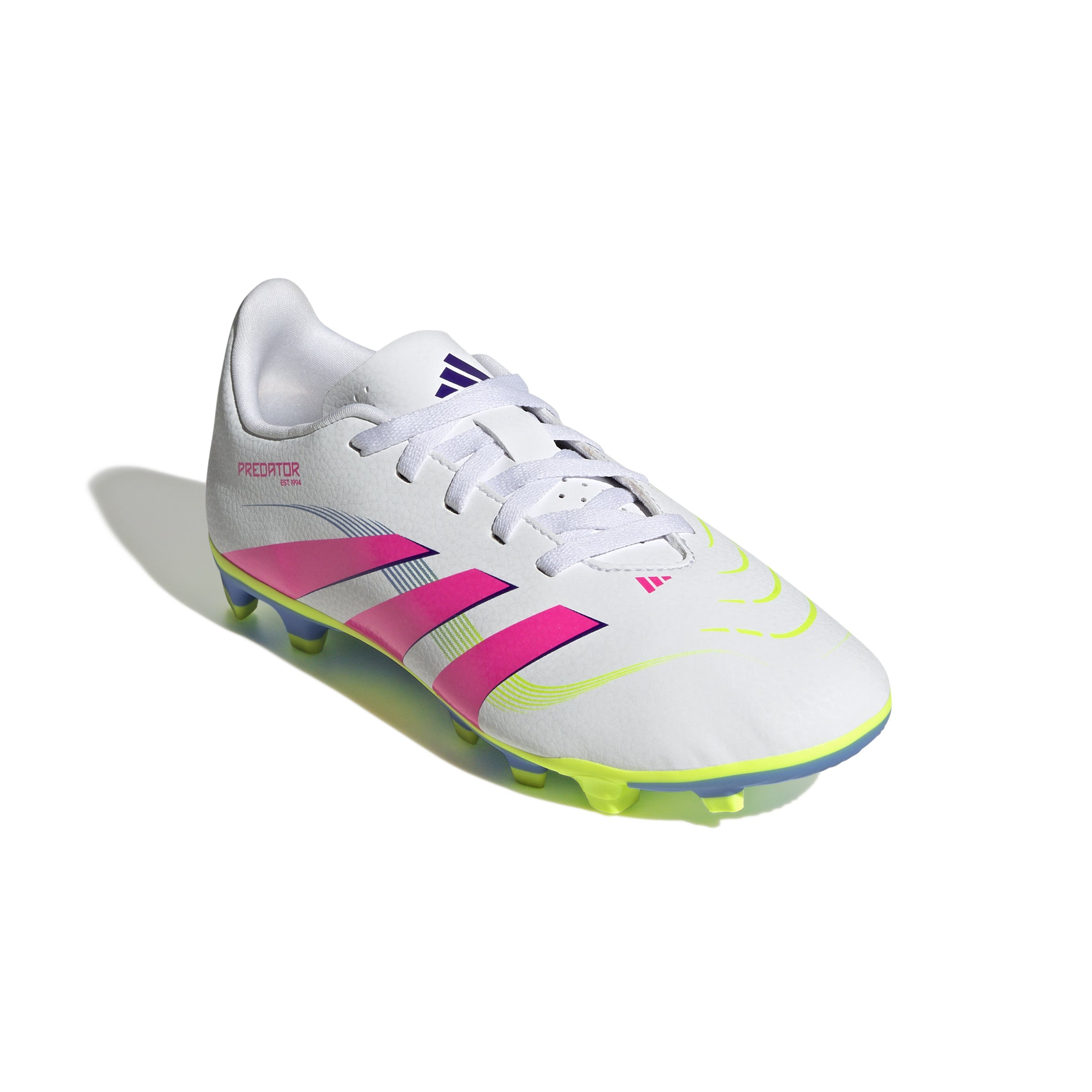 Botas de fútbol para terreno firme y múltiple adidas Predator Club para niños, color blanco y rosa