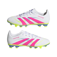 Botas de fútbol para terreno firme y múltiple adidas Predator Club para niños, color blanco y rosa
