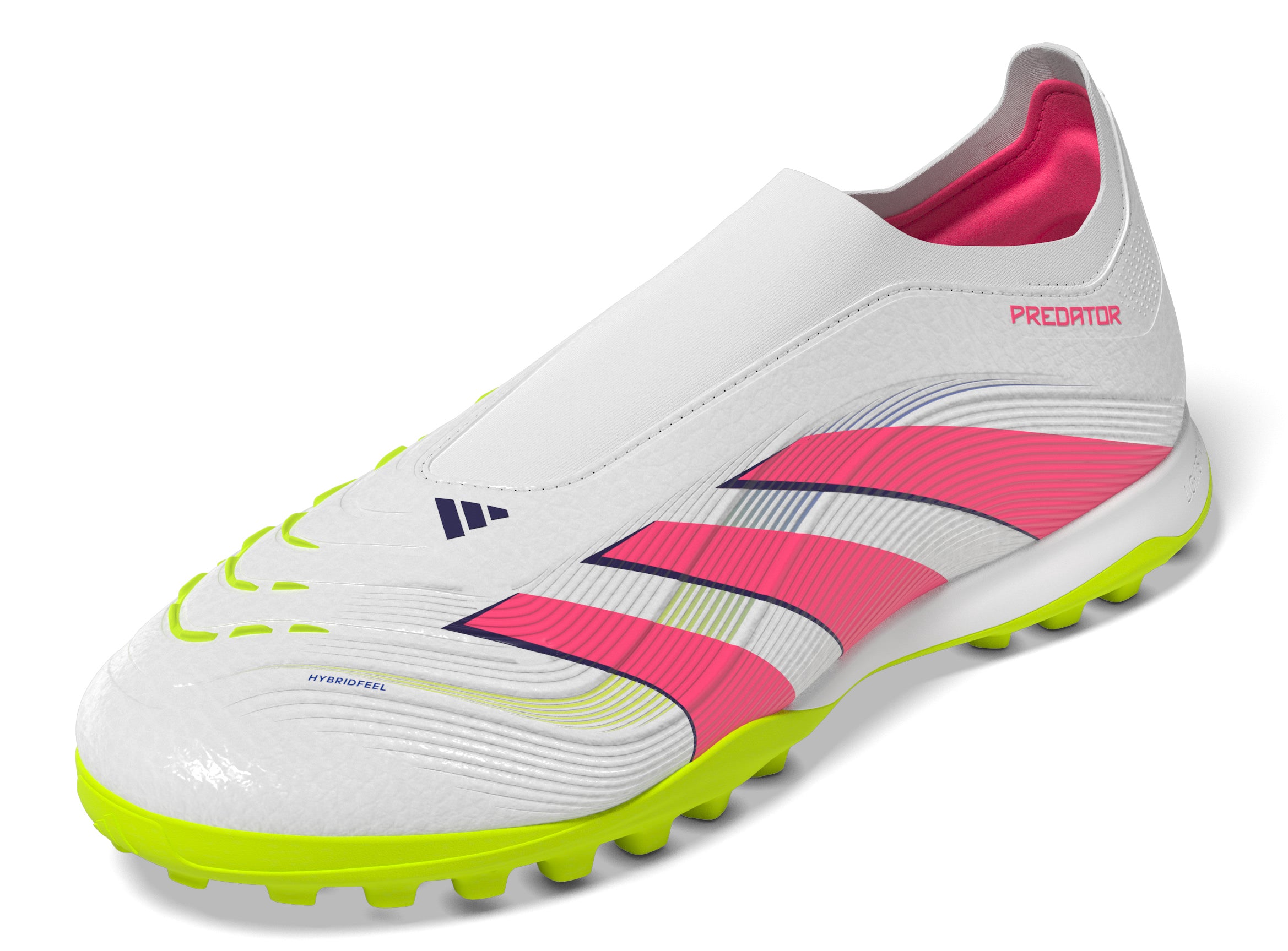 Botas de césped sin cordones adidas Predator League en color blanco y rosa
