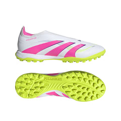 Botas de césped sin cordones adidas Predator League en color blanco y rosa