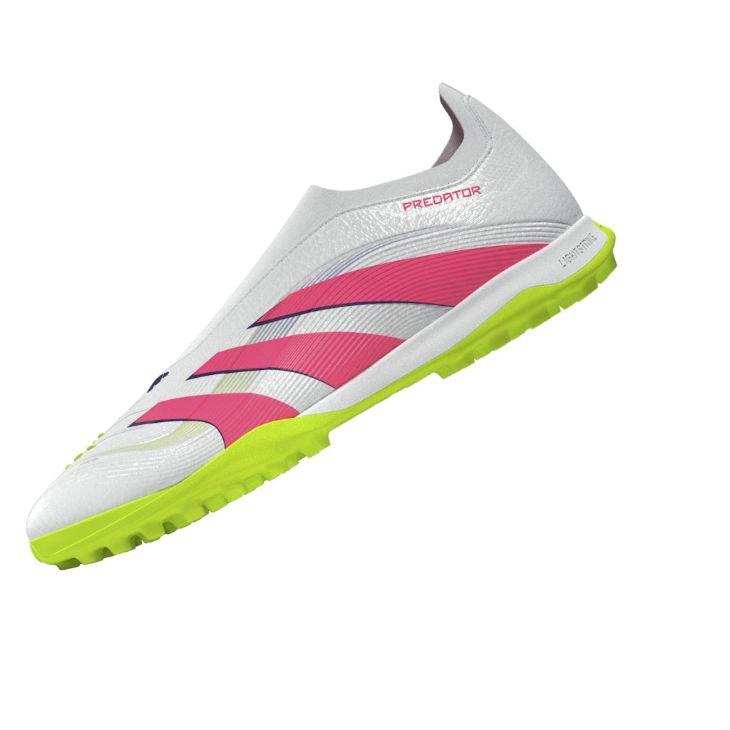 Botas de césped sin cordones adidas Predator League en color blanco y rosa