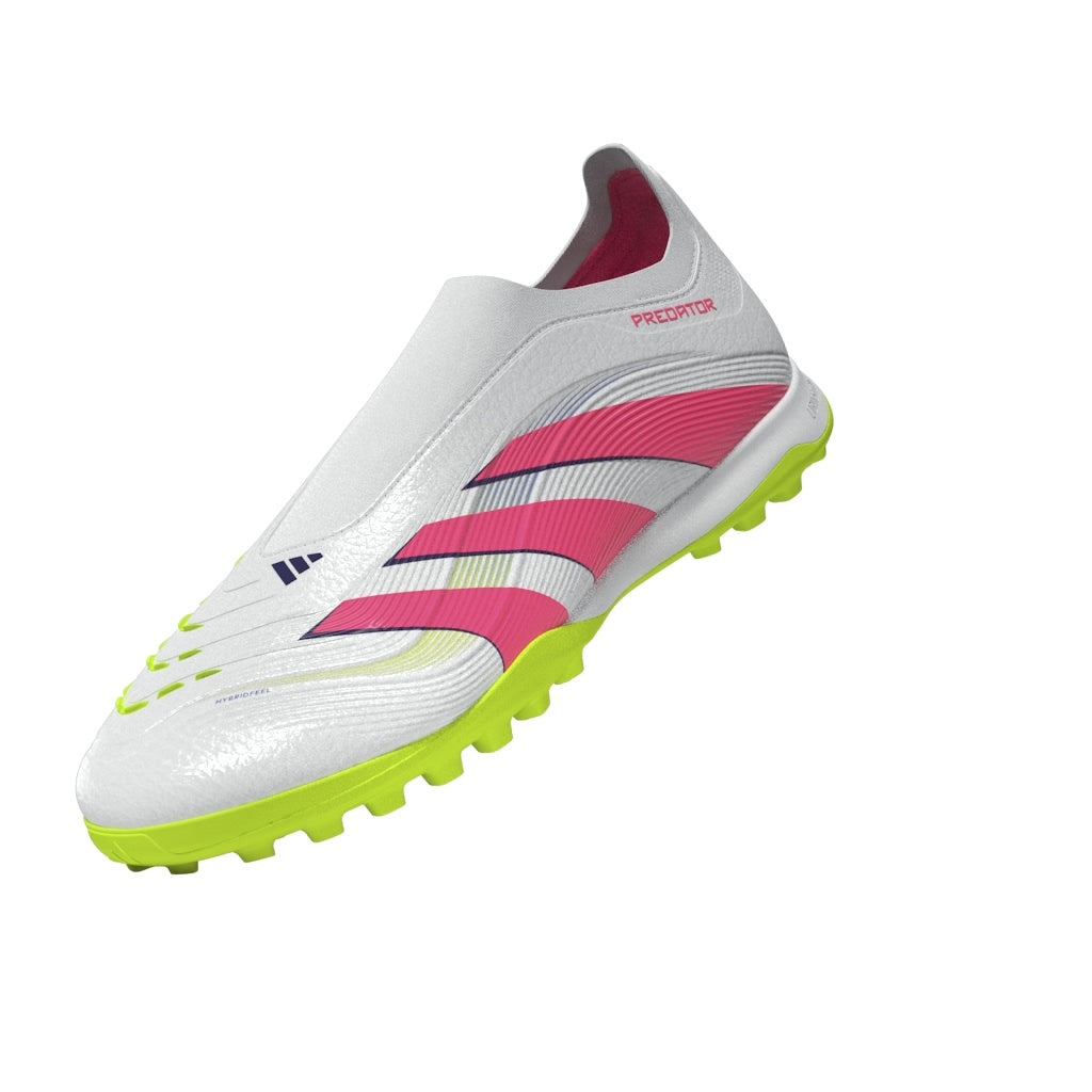 Botas de césped sin cordones adidas Predator League en color blanco y rosa
