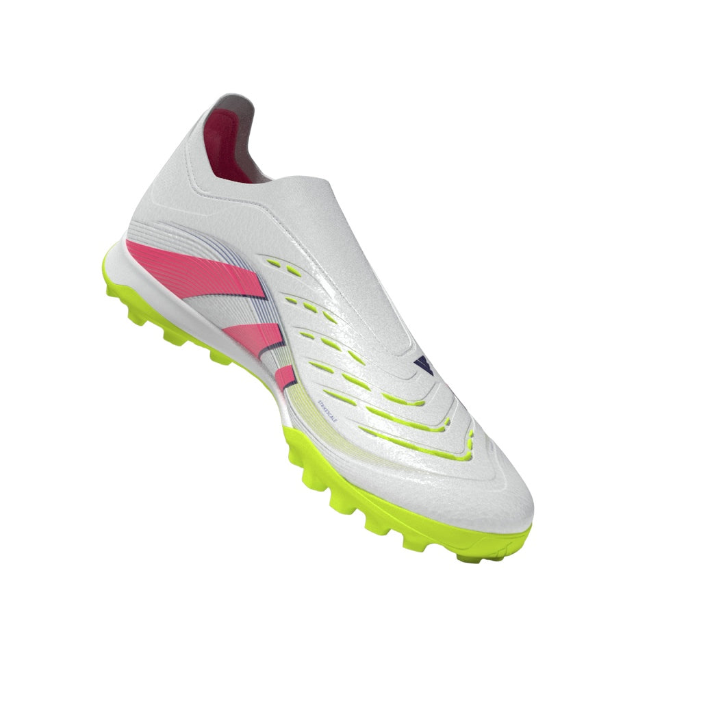 Botas de césped sin cordones adidas Predator League en color blanco y rosa