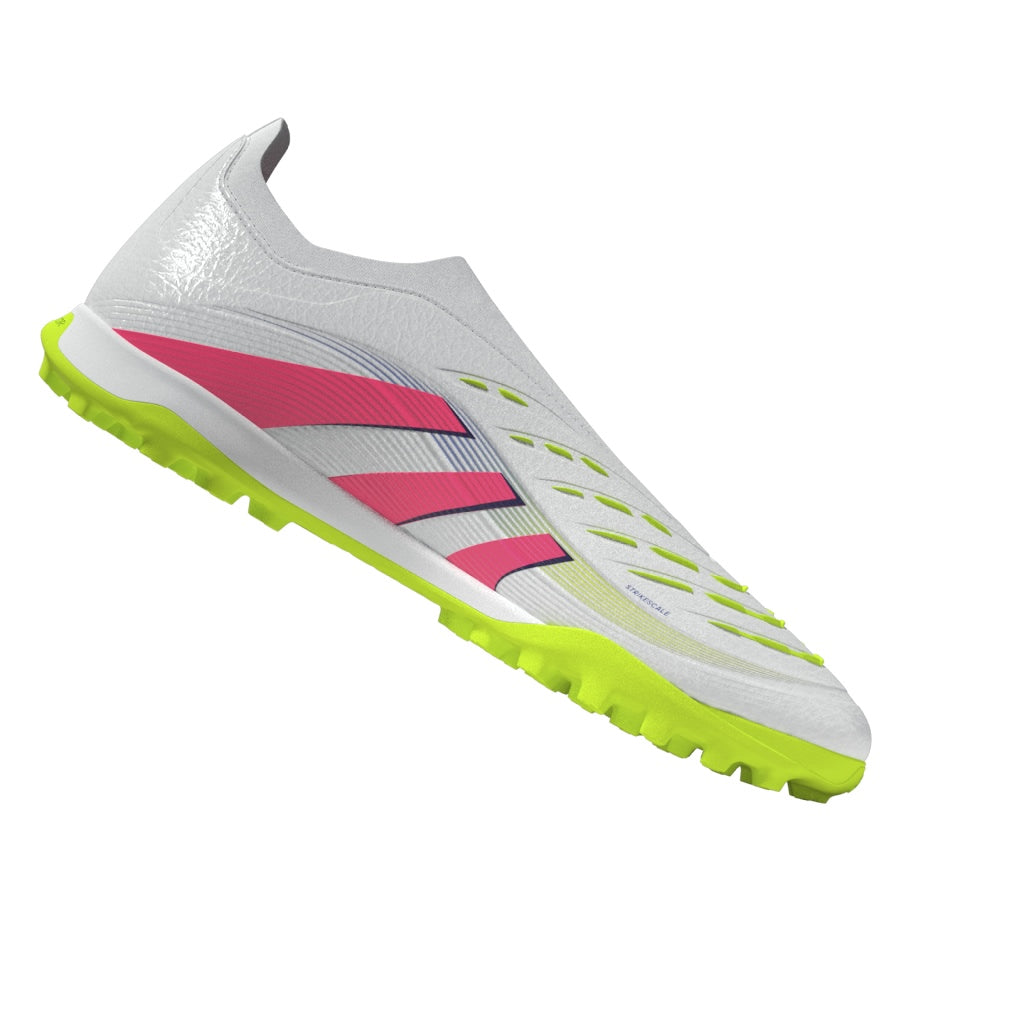Botas de césped sin cordones adidas Predator League en color blanco y rosa