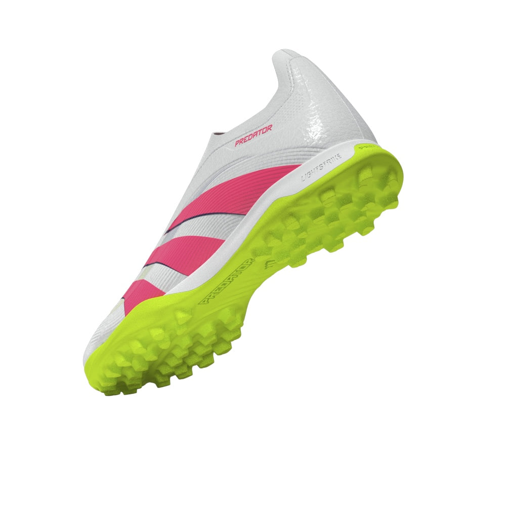 Botas de césped sin cordones adidas Predator League en color blanco y rosa