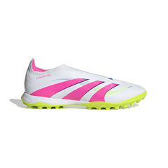 Botas de césped sin cordones adidas Predator League en color blanco y rosa