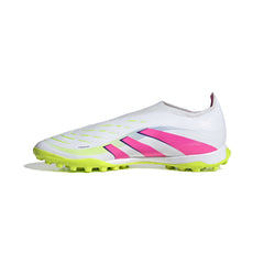Botas de césped sin cordones adidas Predator League en color blanco y rosa