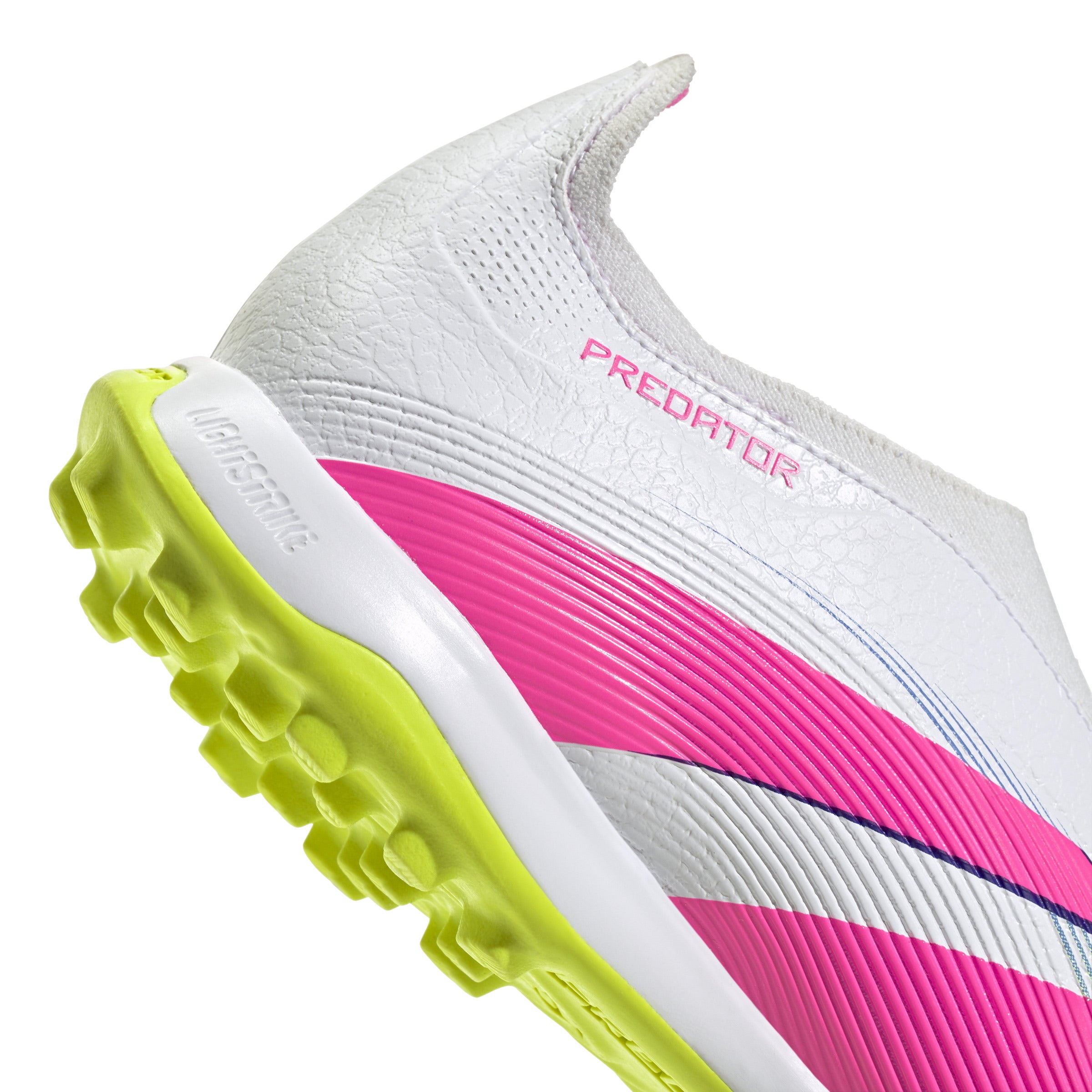Botas de césped sin cordones adidas Predator League en color blanco y rosa