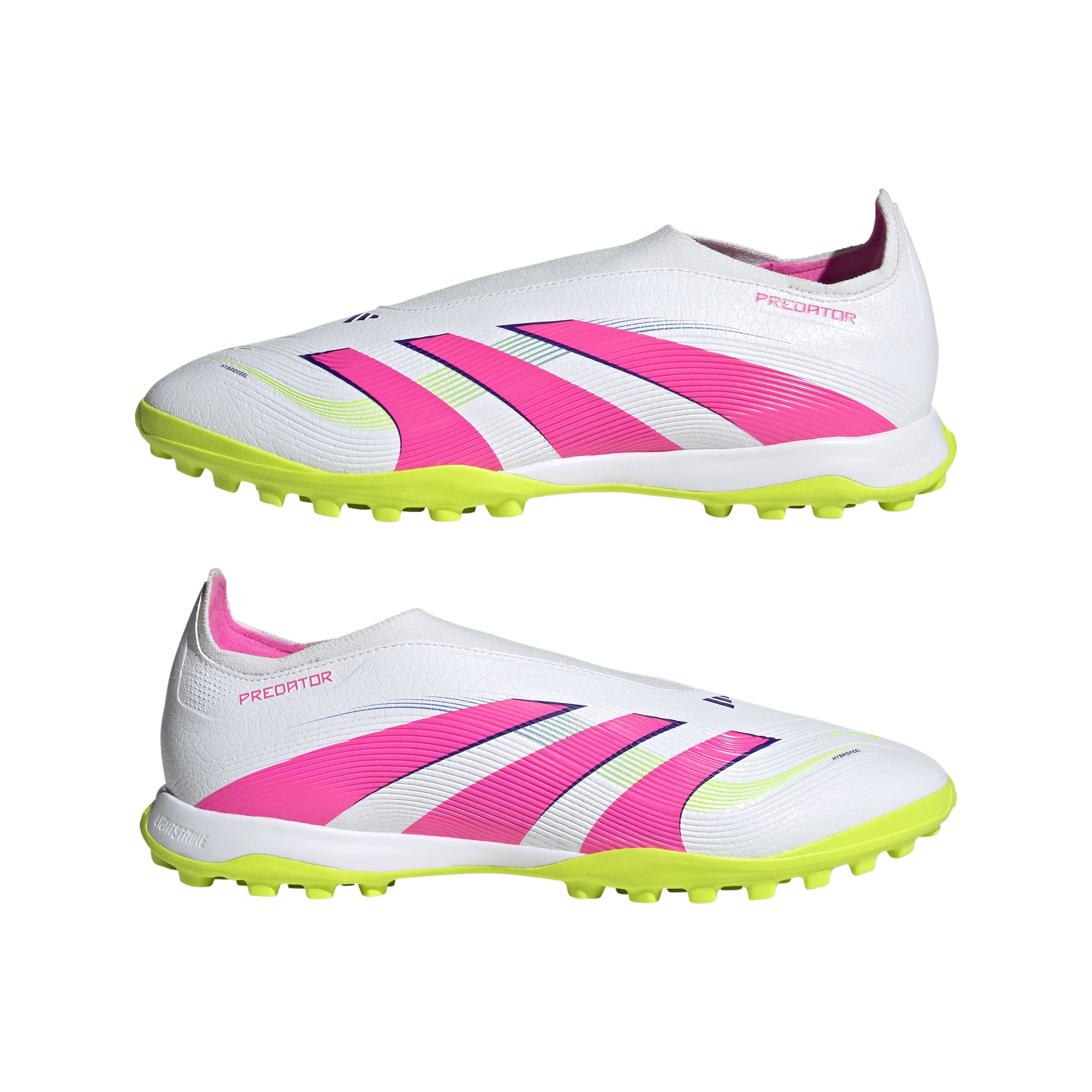 Botas de césped sin cordones adidas Predator League en color blanco y rosa