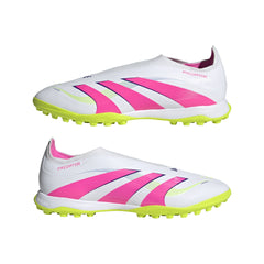 Botas de césped sin cordones adidas Predator League en color blanco y rosa