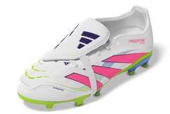 Botas de fútbol adidas Predator League Fold-Over Tongue para terreno firme para niños, color blanco