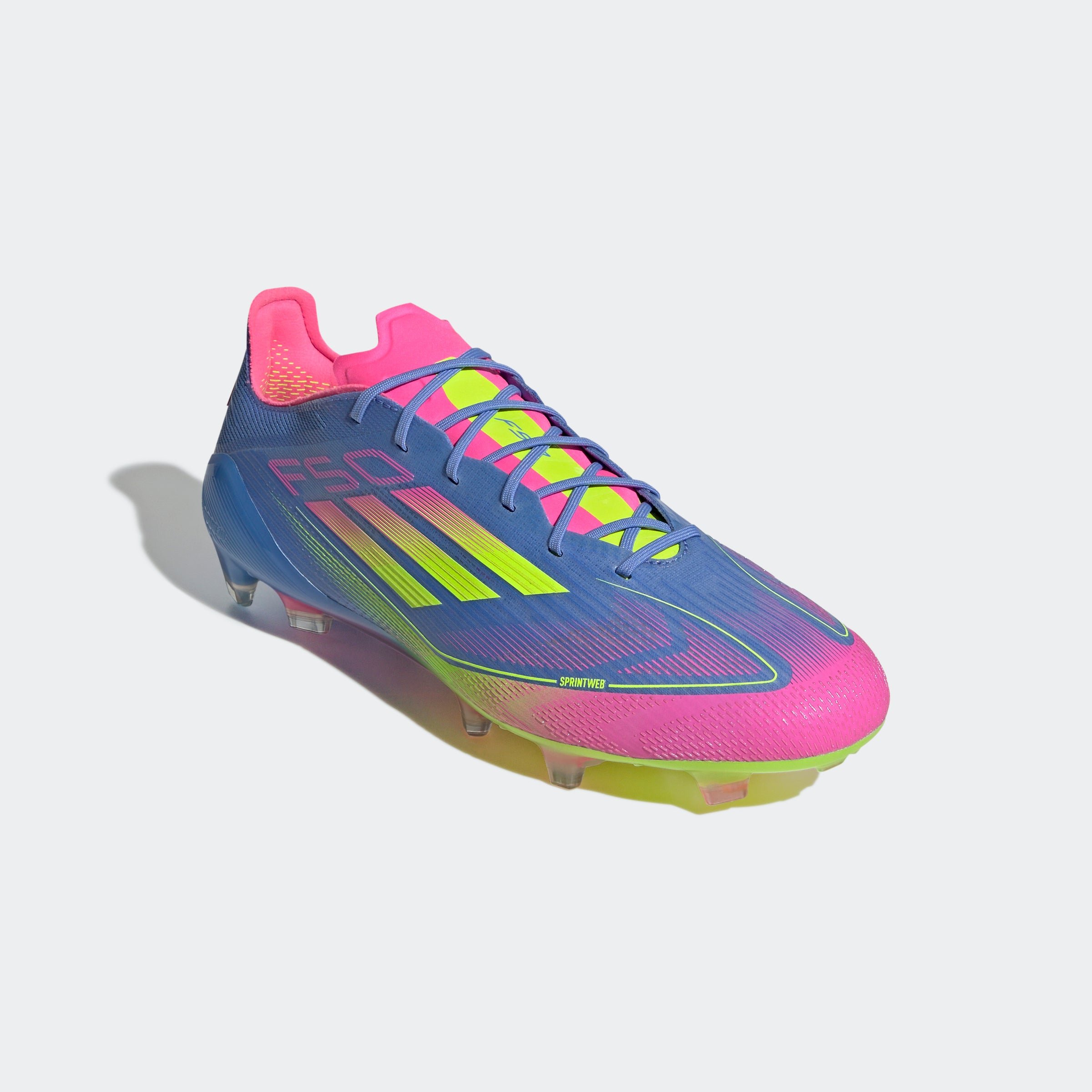 Botas de fútbol para terreno firme adidas F50 Elite en color azul y limón
